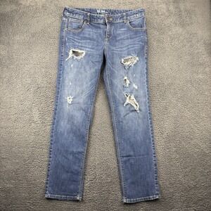 New York Co Jeans Women 10 (34x30) Distressed Lowrise‎ Slim Slouch Blue Denim
